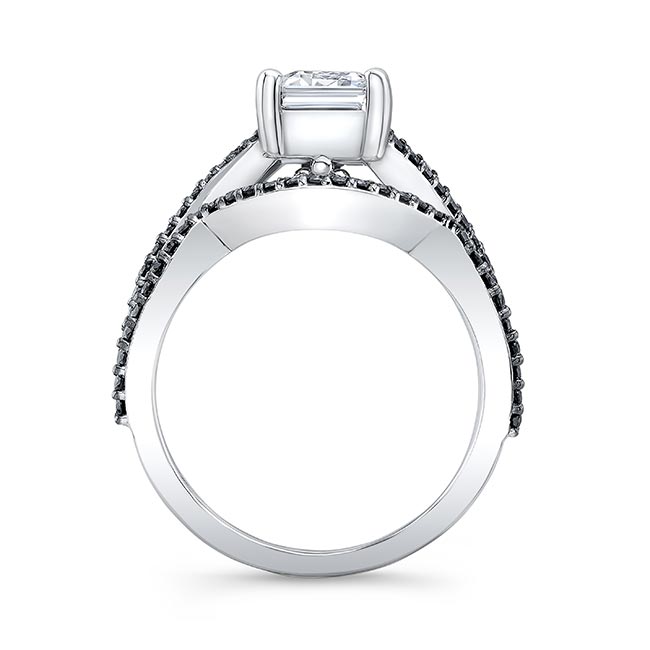  White Gold 2 Carat Emerald Cut Lab Diamond Ring Set With Black Diamonds Image 2