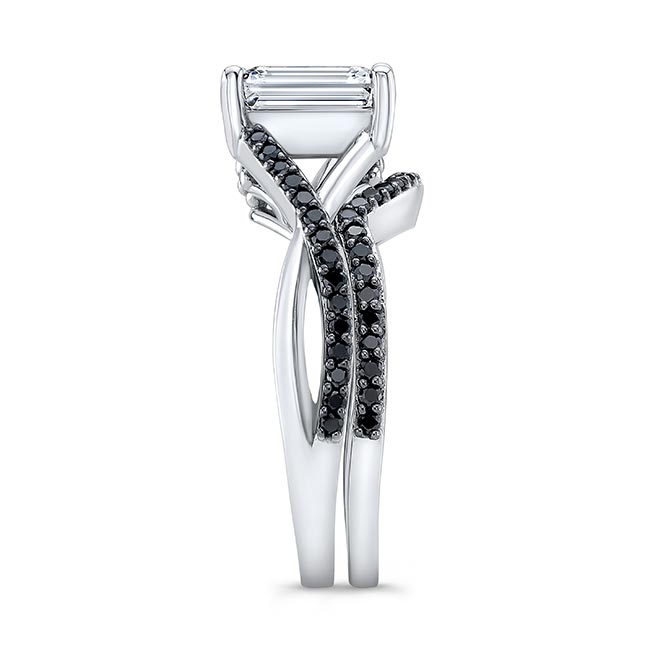  White Gold 2 Carat Emerald Cut Black Diamond Accent Moissanite Ring Set Image 3
