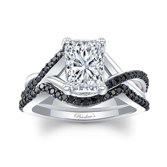 2 Carat Radiant Cut Black Diamond Accent Moissanite Ring Set