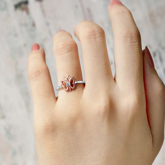 White Rose Gold Butterfly Promise Ring Image 2