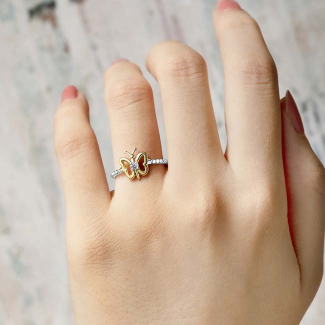 White Yellow Gold Butterfly Promise Ring Image 2