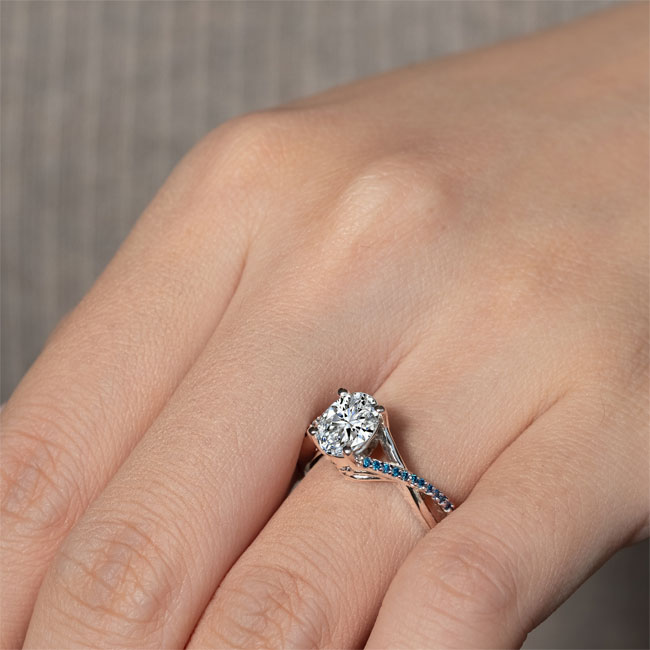  One Carat Oval Lab Diamond Ring With Blue Diamonds Image 4