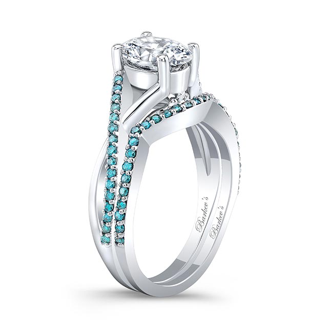  One Carat Oval Blue Diamond Accent Bridal Set Image 2