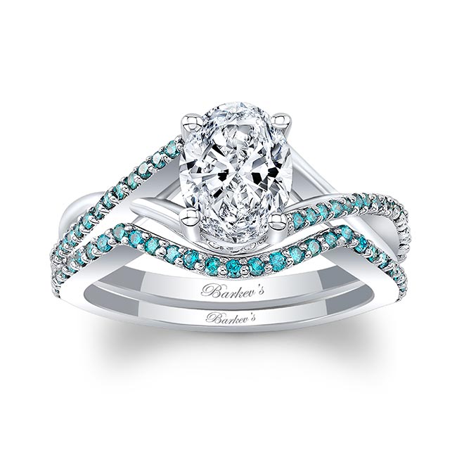 One Carat Oval Blue Diamond Accent Bridal Set