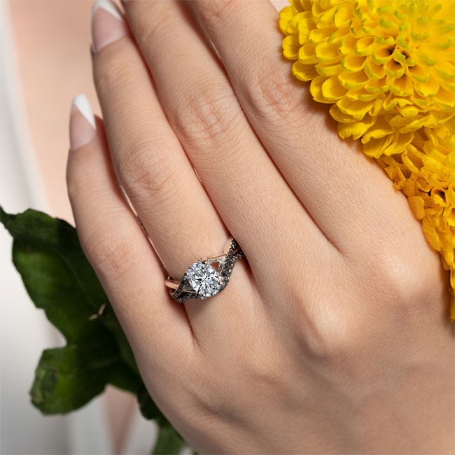  One Carat Oval Lab Diamond Bridal Set With Black Diamonds Image 3
