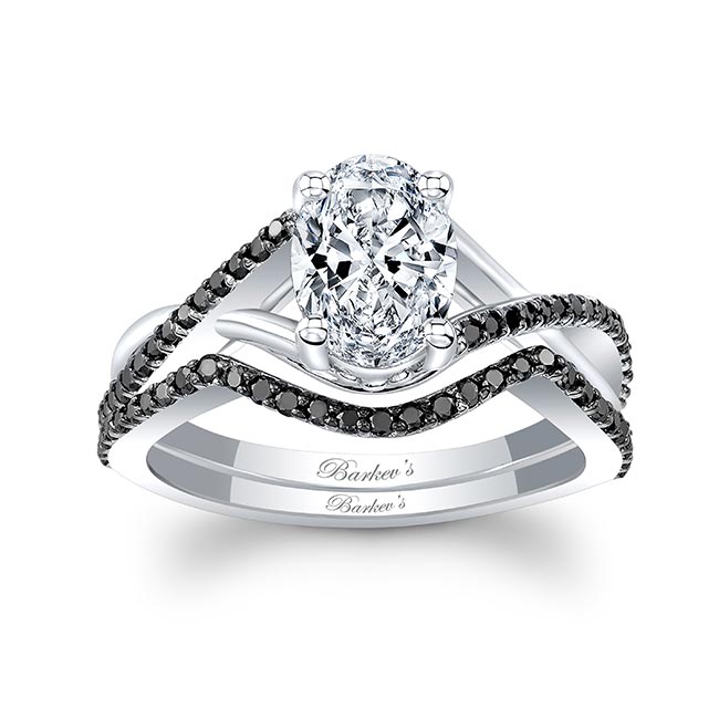 One Carat Oval Black Diamond Accent Bridal Set