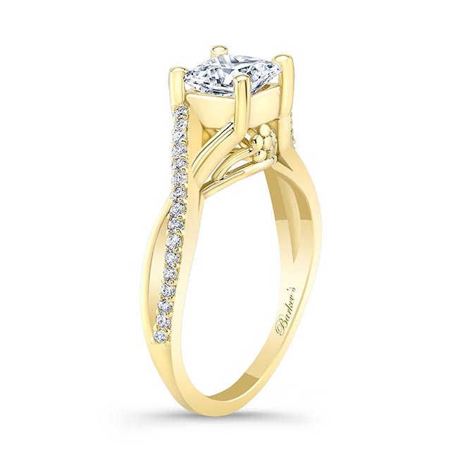  Yellow Gold One Carat Princess Cut Moissanite Ring Image 2