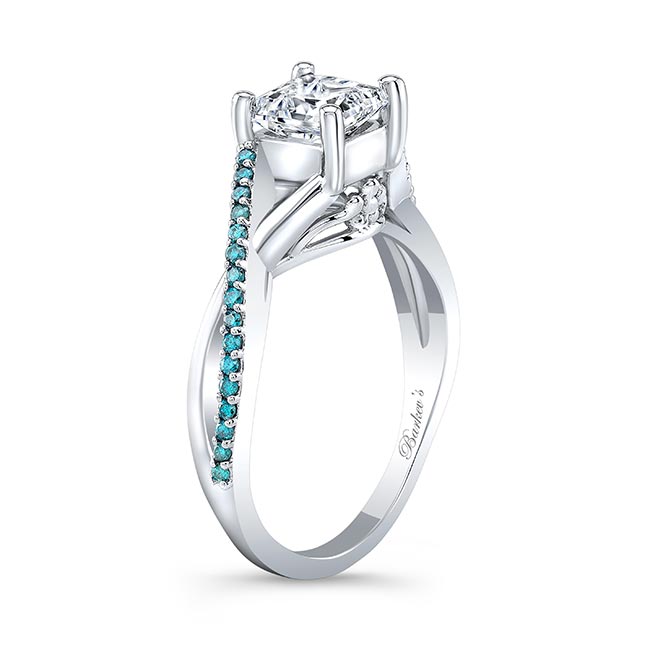 Platinum One Carat Princess Cut Moissanite Blue Diamond Accent Ring Image 2