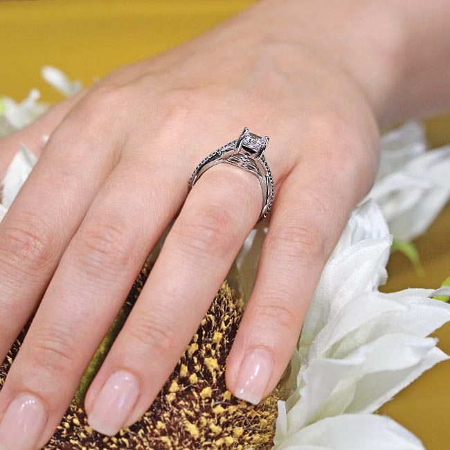  One Carat Princess Cut Lab Diamond Ring With Blue Diamond Accents Image 6