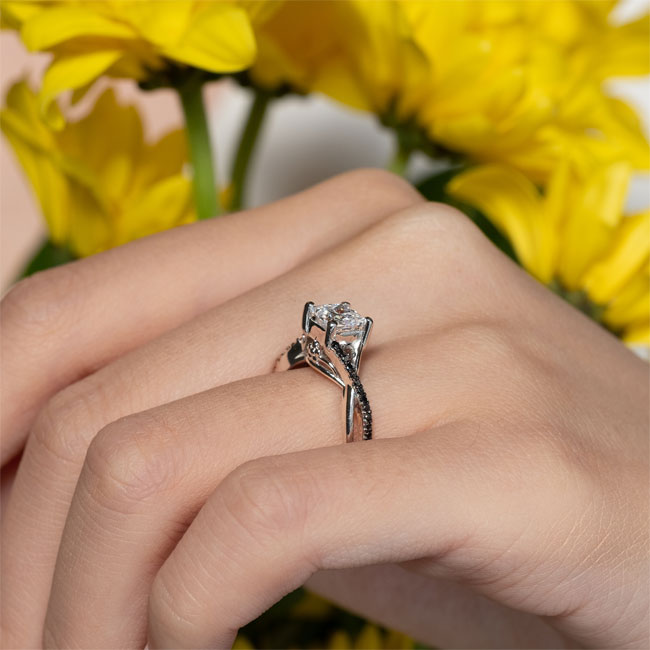  One Carat Princess Cut Lab Diamond Ring With Black Diamond Accents Image 4