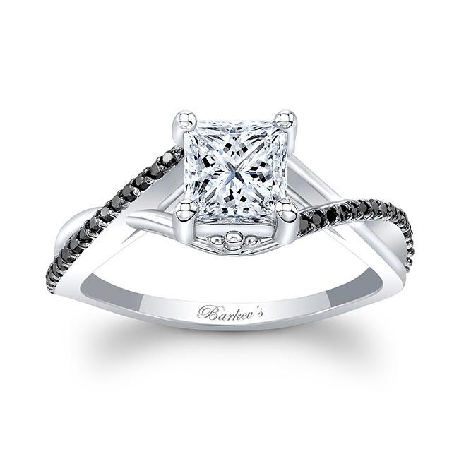Platinum One Carat Princess Cut Moissanite Black Diamond Accent Ring Image 1