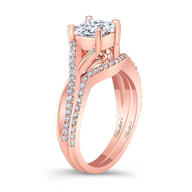  Rose Gold One Carat Princess Cut Lab Grown Diamond Bridal Set Image 2
