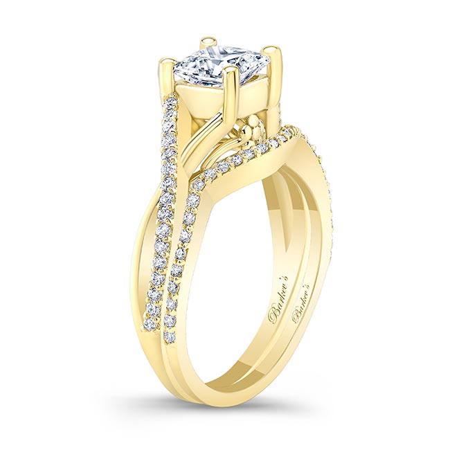  Yellow Gold One Carat Princess Cut Lab Grown Diamond Bridal Set Image 2
