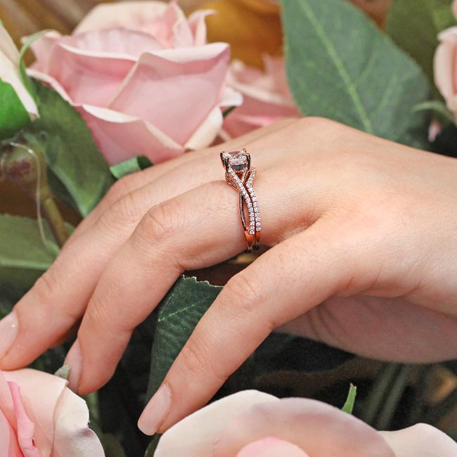  Rose Gold One Carat Princess Cut Lab Grown Diamond Bridal Set Image 4