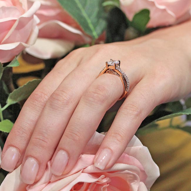 Rose Gold One Carat Princess Cut Lab Grown Diamond Bridal Set Image 5