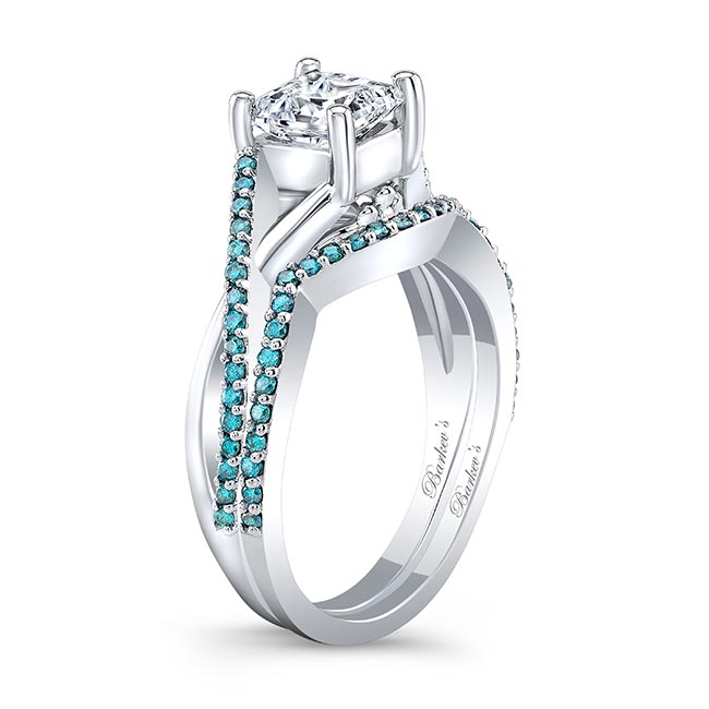  One Carat Princess Cut Moissanite Blue Diamond Accent Bridal Set Image 2