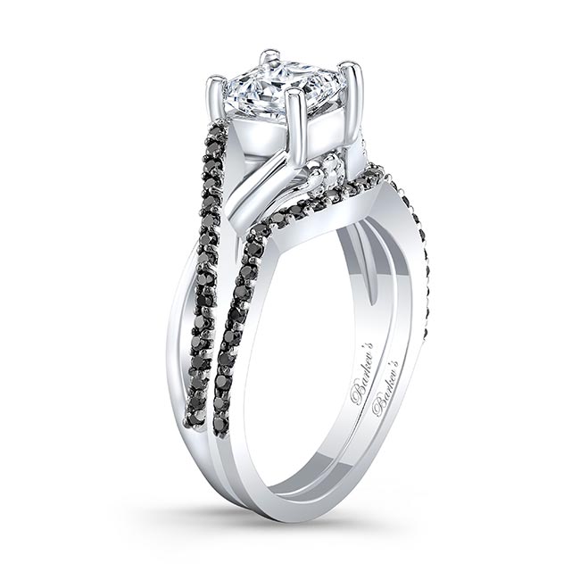 Platinum One Carat Princess Cut Moissanite Black Diamond Accent Bridal Set Image 2