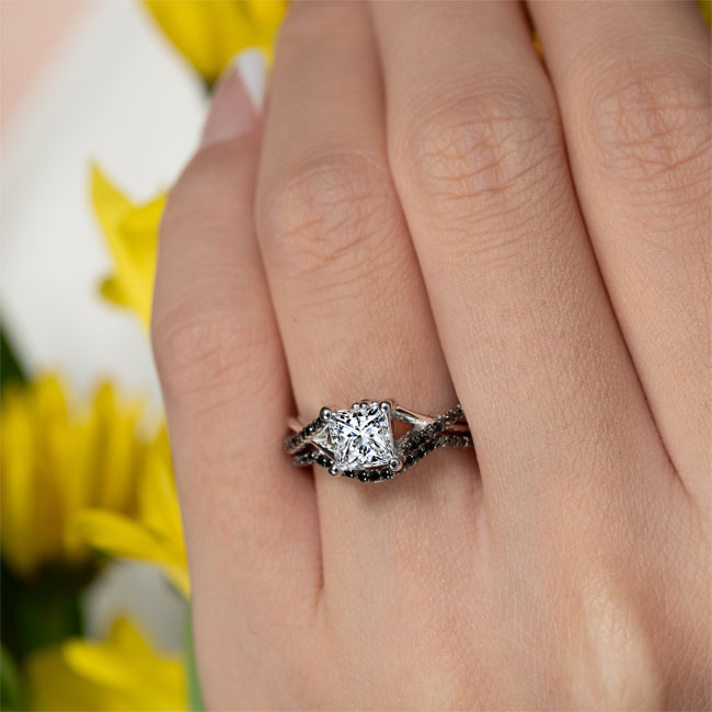  One Carat Princess Cut Black Diamond Accent Bridal Set Image 3