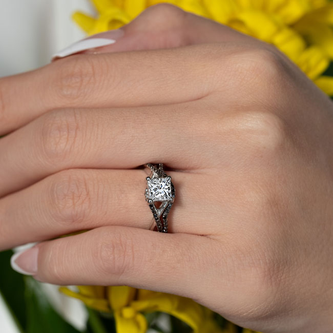  One Carat Princess Cut Black Diamond Accent Bridal Set Image 4