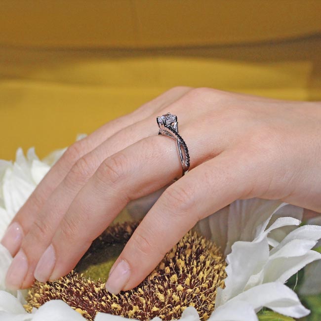  One Carat Moissanite Black Diamond Accent Ring Image 5