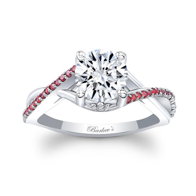 White Gold One Carat Moissanite Ruby Accent Ring