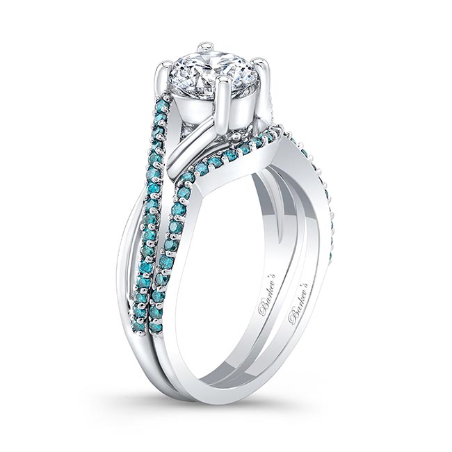  One Carat Lab Grown Diamond Bridal Set With Blue Diamonds Image 2
