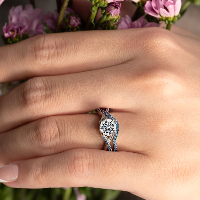  One Carat Lab Grown Diamond Bridal Set With Blue Diamonds Image 3
