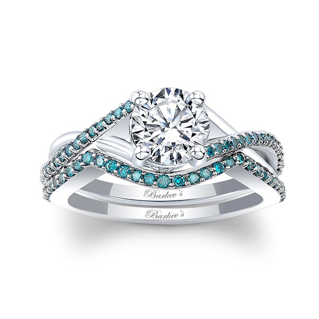  One Carat Lab Grown Diamond Bridal Set With Blue Diamonds Image 1