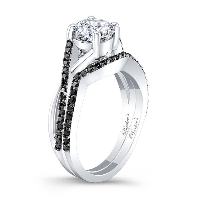  White Gold One Carat Black Diamond Accent Bridal Set Image 2