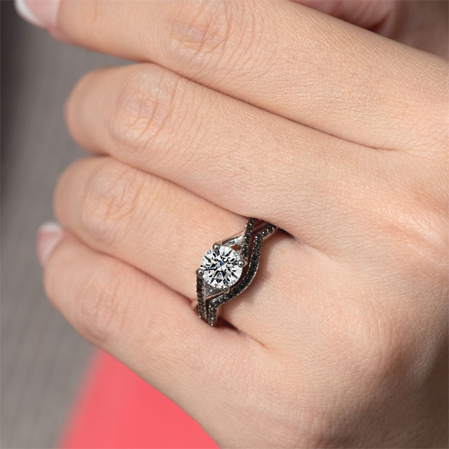  One Carat Moissanite Black Diamond Accent Bridal Set Image 3
