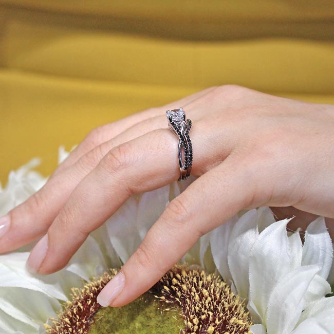  One Carat Moissanite Black Diamond Accent Bridal Set Image 5