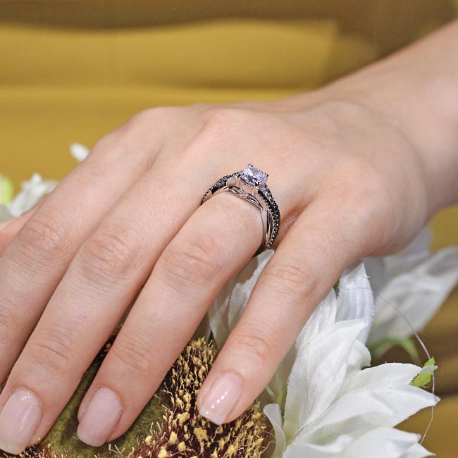  One Carat Lab Grown Diamond Bridal Set With Black Diamonds Image 6