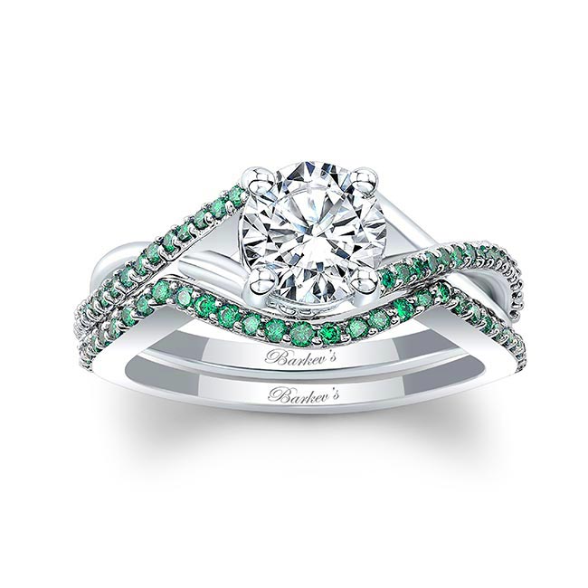 One Carat Emerald Accent Bridal Set