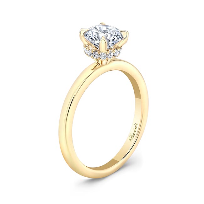 Yellow Gold Round Hidden Halo Engagement Ring Image 2