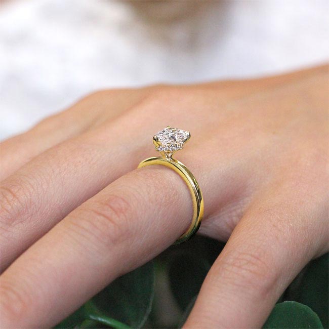 Yellow Gold Hidden Halo Pear Lab Grown Diamond Engagement Ring Image 5