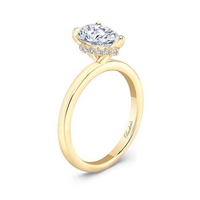 Yellow Gold Hidden Halo Pear Moissanite Engagement Ring Image 2