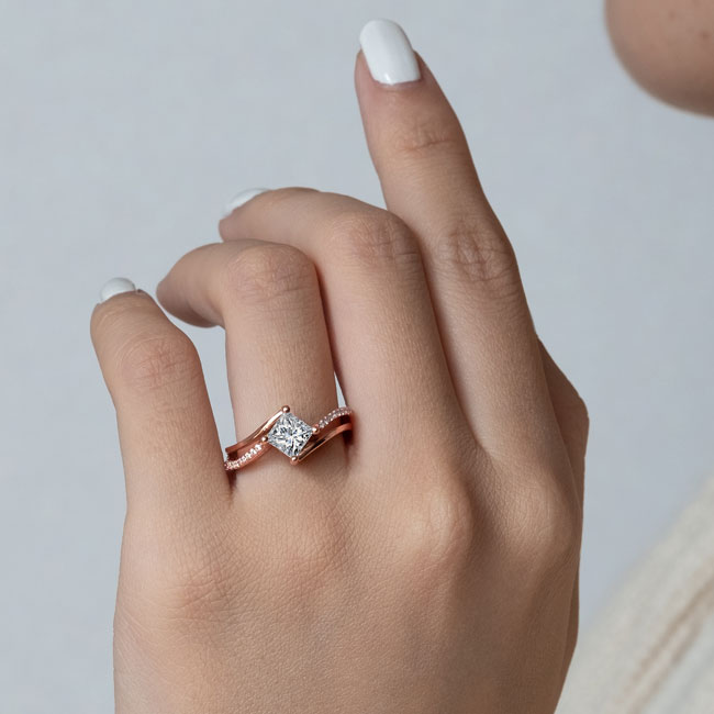  Rose Gold Princess Cut Moissanite Engagement Ring Image 3