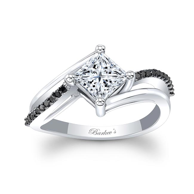  Princess Cut Moissanite Black Diamond Accent Engagement Ring Image 1