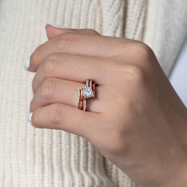  Rose Gold Princess Cut Diamond Engagement Ring Set Image 3