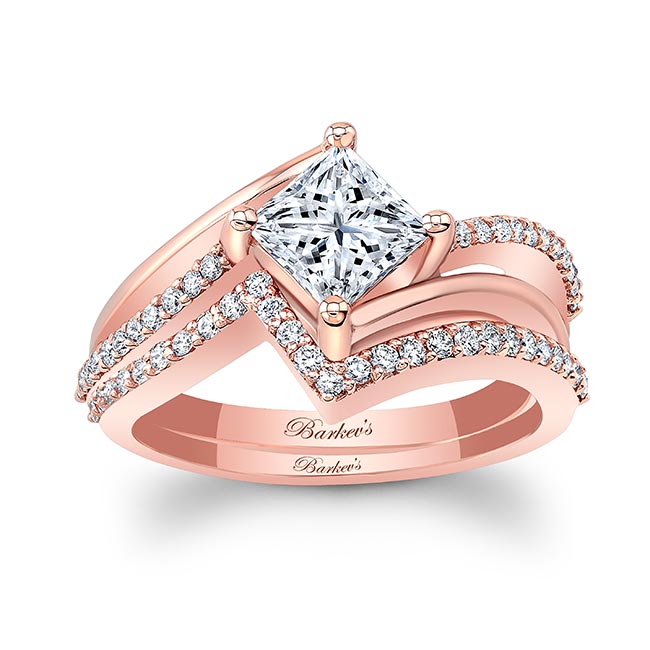  Rose Gold Princess Cut Diamond Engagement Ring Set Image 1