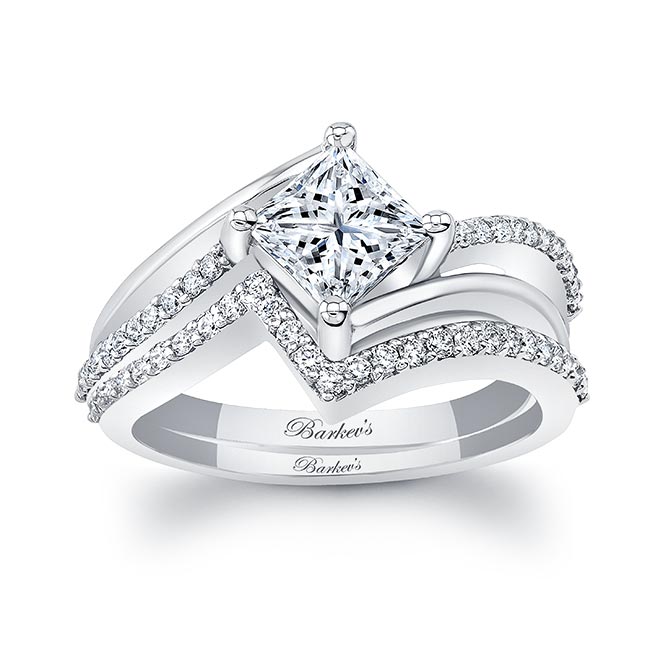  White Gold Princess Cut Diamond Engagement Ring Set Image 1