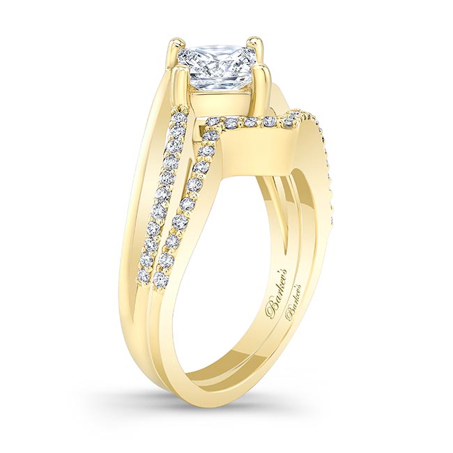  Yellow Gold Princess Cut Diamond Engagement Ring Set Image 2