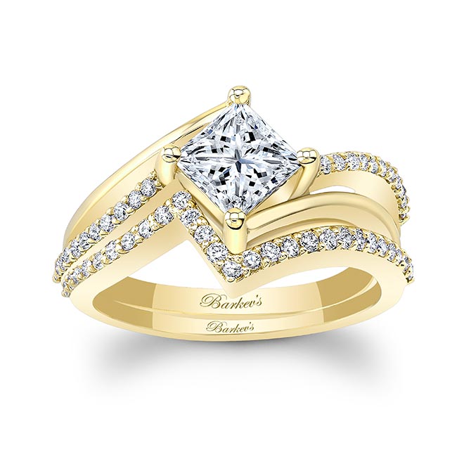  Yellow Gold Princess Cut Diamond Engagement Ring Set Image 1