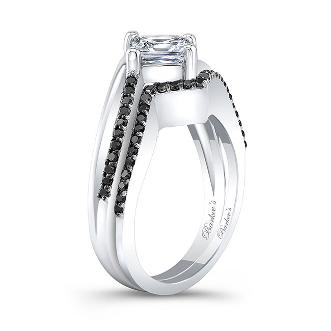  White Gold Princess Cut Lab Diamond Engagement Ring Set With Black Diamonds Image 2
