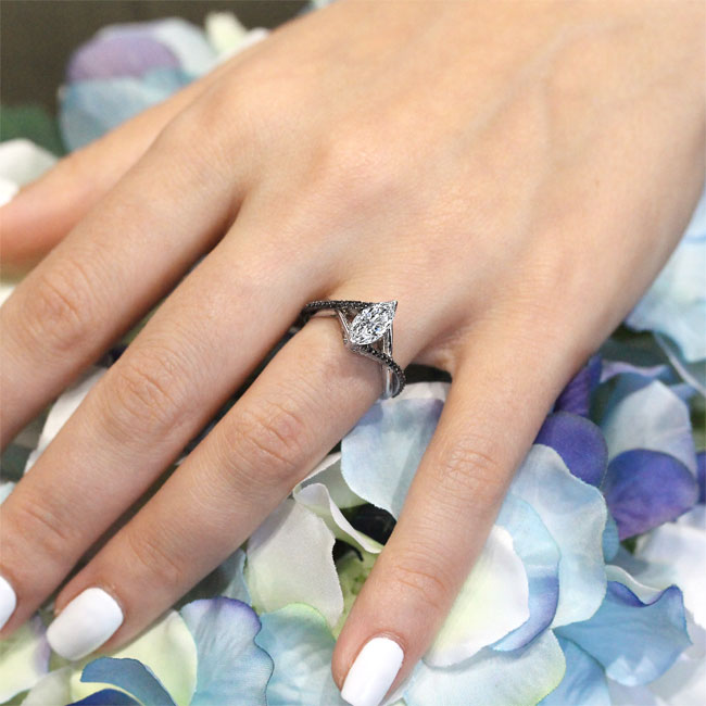  1 Carat Marquise Black Diamond Accent Ring Image 3