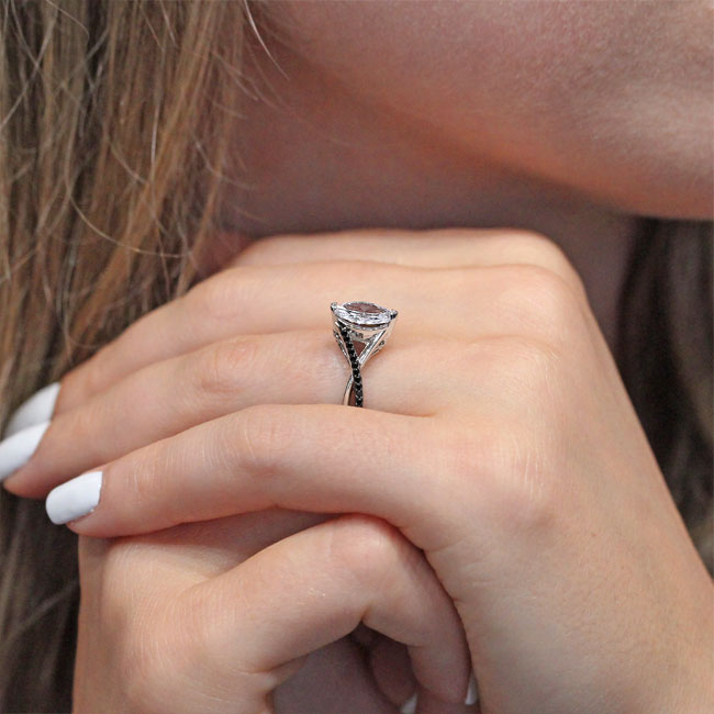  1 Carat Marquise Lab Diamond Ring With Black Diamonds Image 4