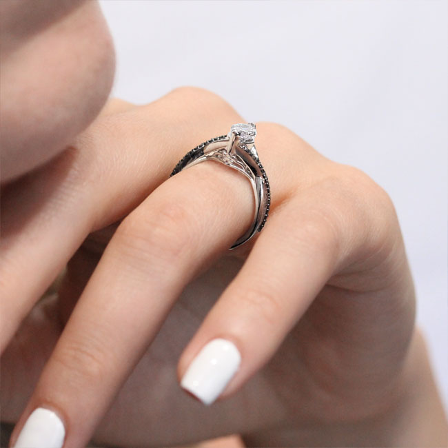  1 Carat Marquise Lab Diamond Ring With Black Diamonds Image 5
