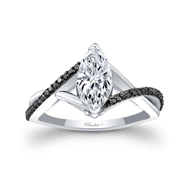 1 Carat Marquise Black Diamond Accent Ring