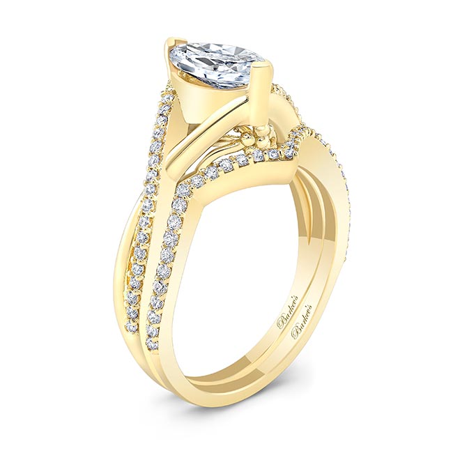 Yellow Gold 1 Carat Marquise Diamond Ring Set Image 2
