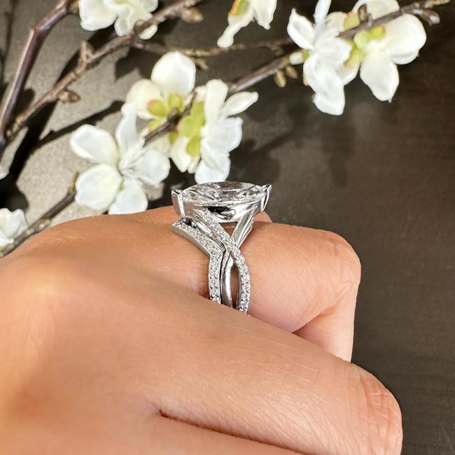 White Gold 3 Carat Marquise Diamond Ring Set Image 4